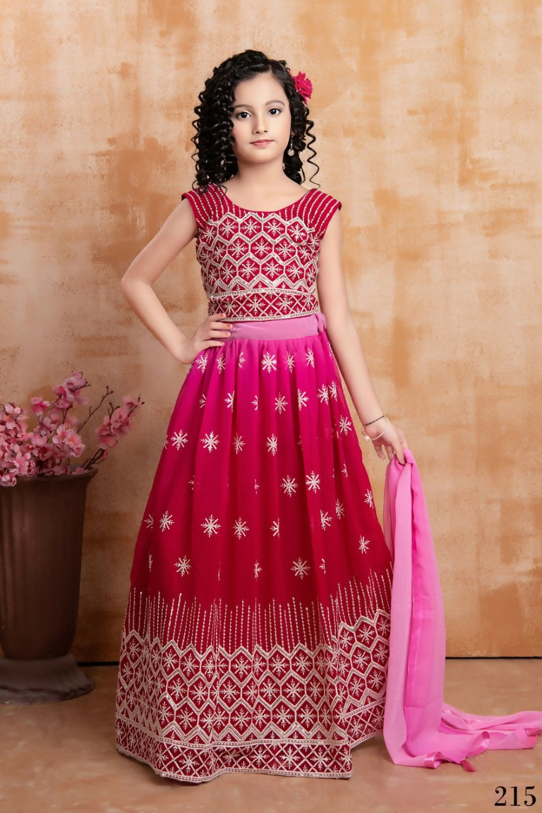 Wedding Designer Pink Georgette Kidswear Lehenga - Aaradhna