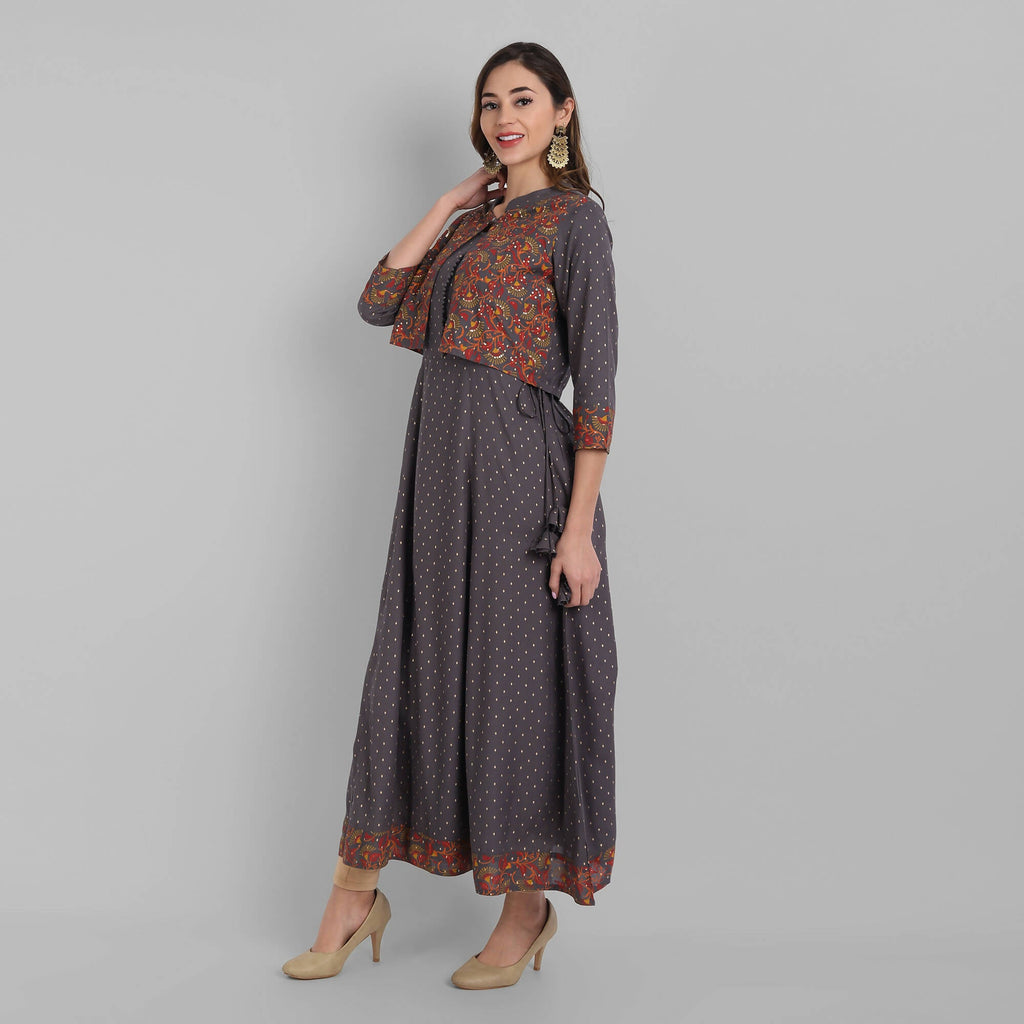 Juniper Women's Grey Rayon Printed Flared Dress - Distacart