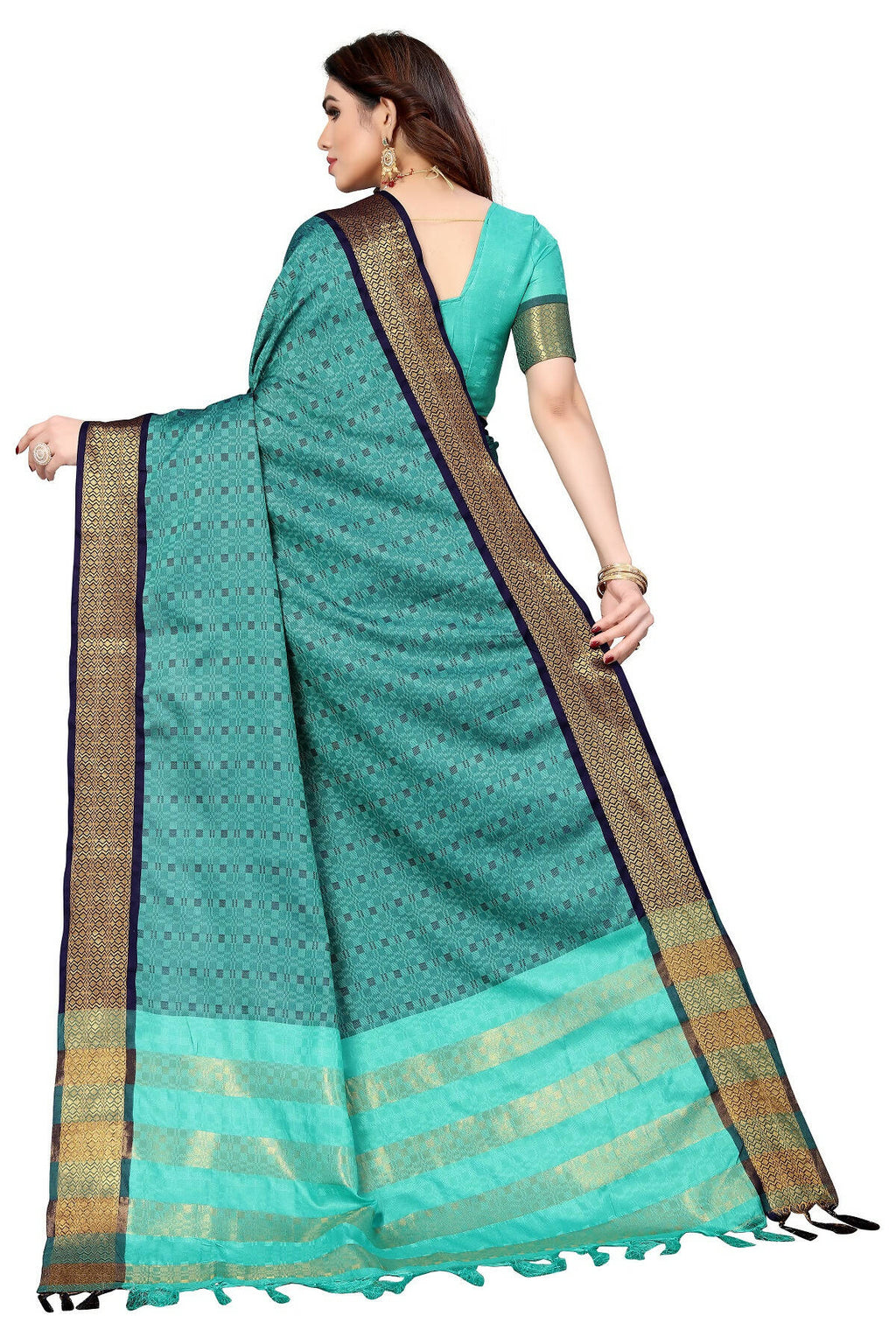 Vamika Weaving Rama Green Cotton Silk Saree - Distacart