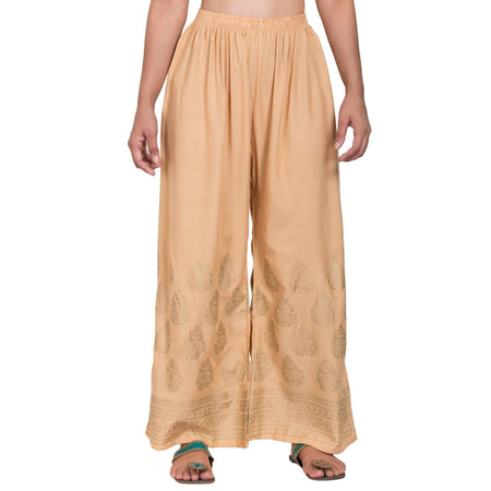 PAVONINE Beige Color Golden Printed Rayon Fabric Sharara For Women & Girls