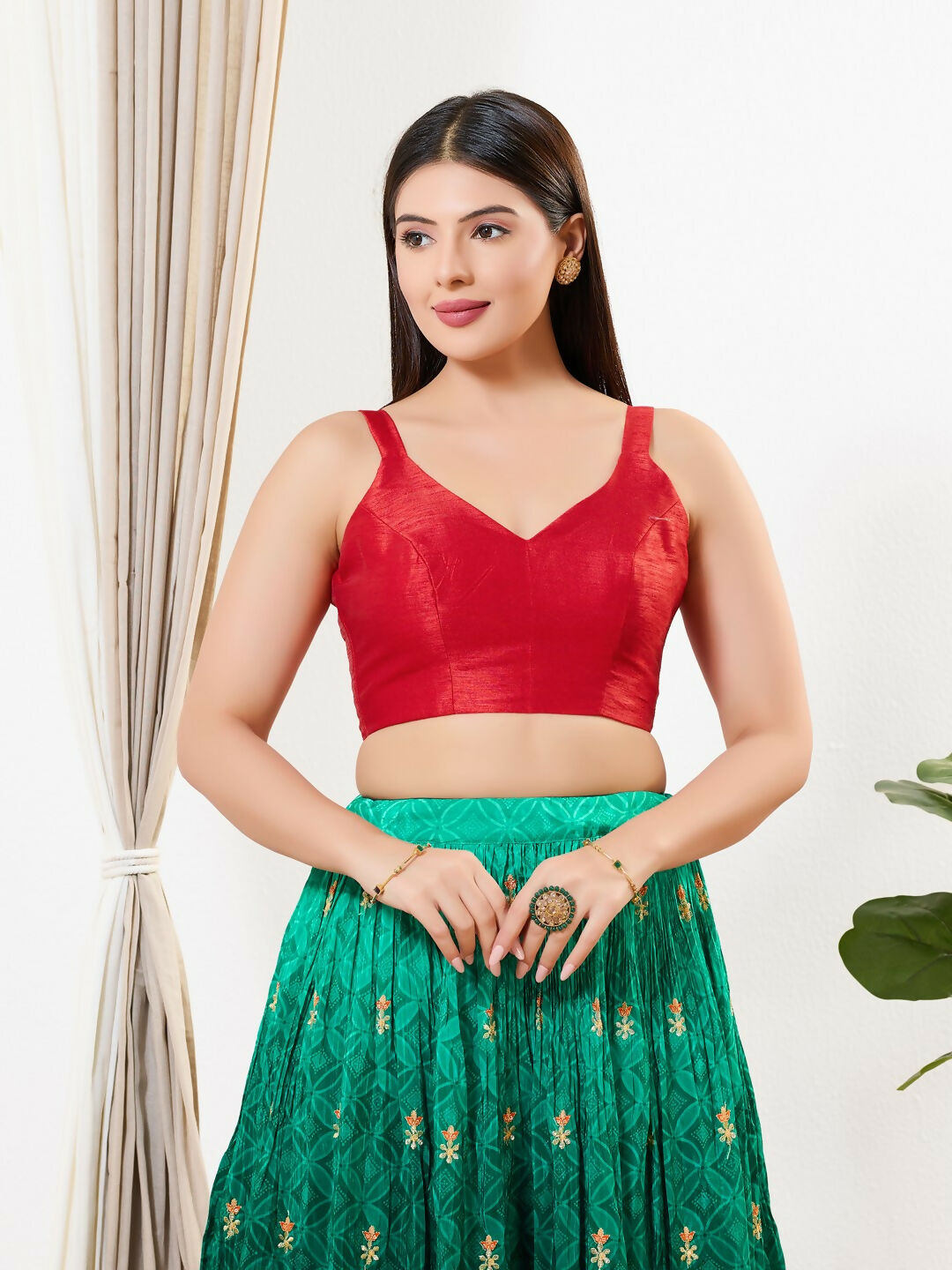 Joban Fashion Red Mulberry Silk Padded Blouse With Sweetheart Neck Sleeveless - Distacart
