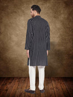 Even Apparels Men's Pure Cotton Black Check Kurta