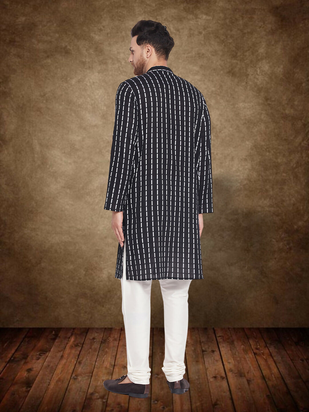 Even Apparels Men's Pure Cotton Black Check Kurta