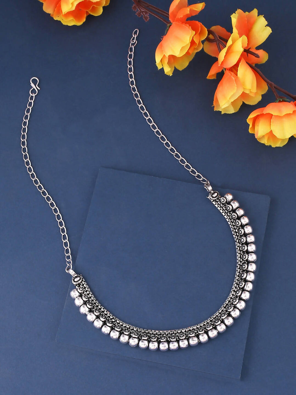 NVR Women Silver-Plated Oxidised Necklace