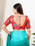 Joban Fashion Red Brocade Padded Blouse With V Neck Elbow Sleeves - Distacart