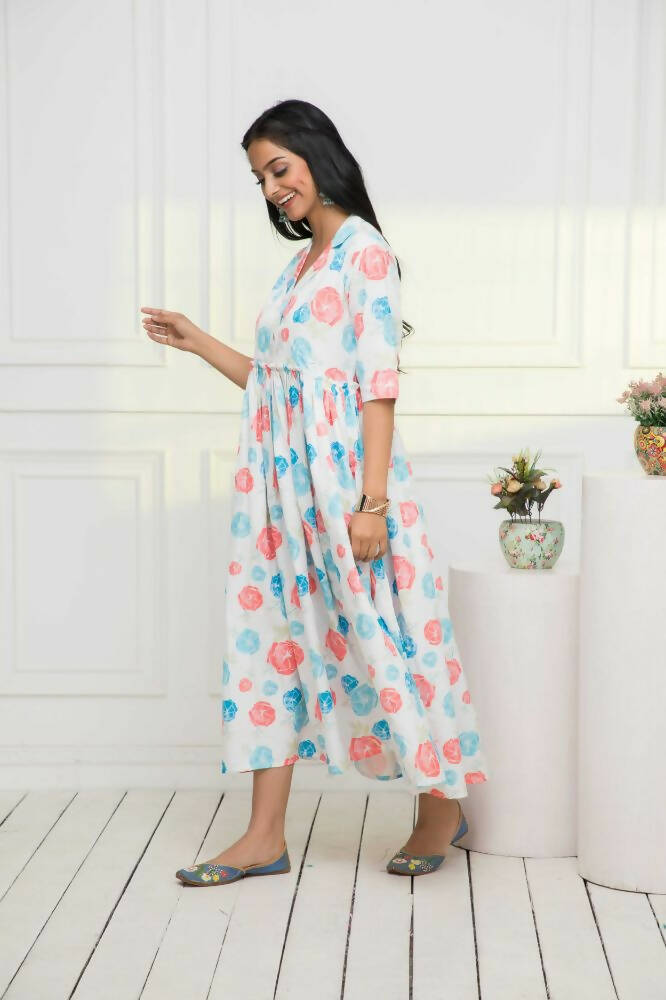 Myshka Women Multi - Floral Rayon A-Line V-Neck Dress - Distacart