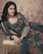 Vastranavya Georgette Digital Print With Sequence Embroidery Stitch Work Side Slit Abaya Style Suit