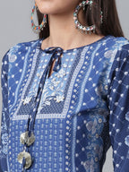 Ahalyaa Women Navy Blue Crepe Floral Print kurta With Palazzo