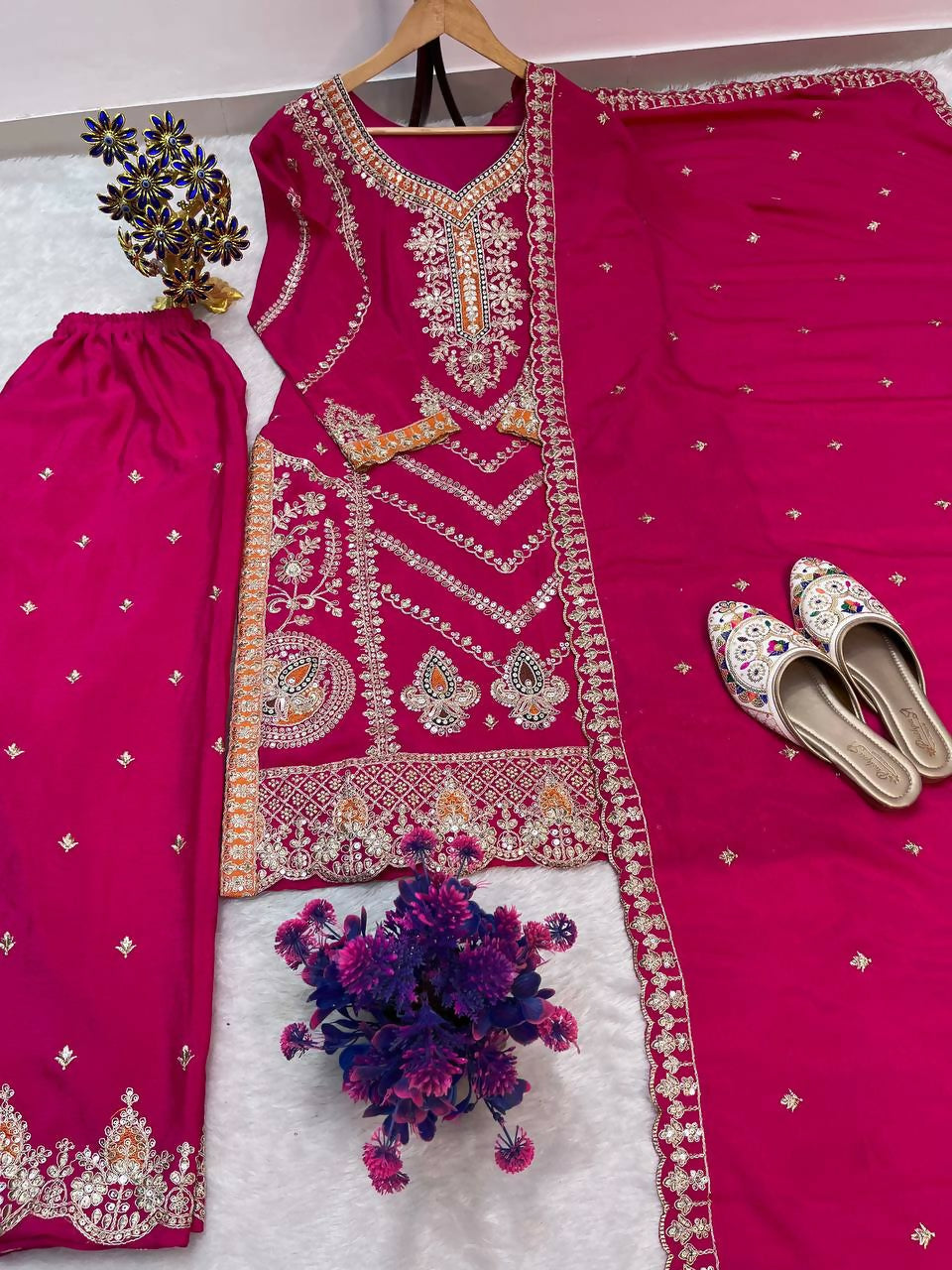 Teeya Creation Rani Color Chinon Silk Party Wear Trending Palazzo Set - Distacart