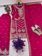 Teeya Creation Rani Color Chinon Silk Party Wear Trending Palazzo Set - Distacart