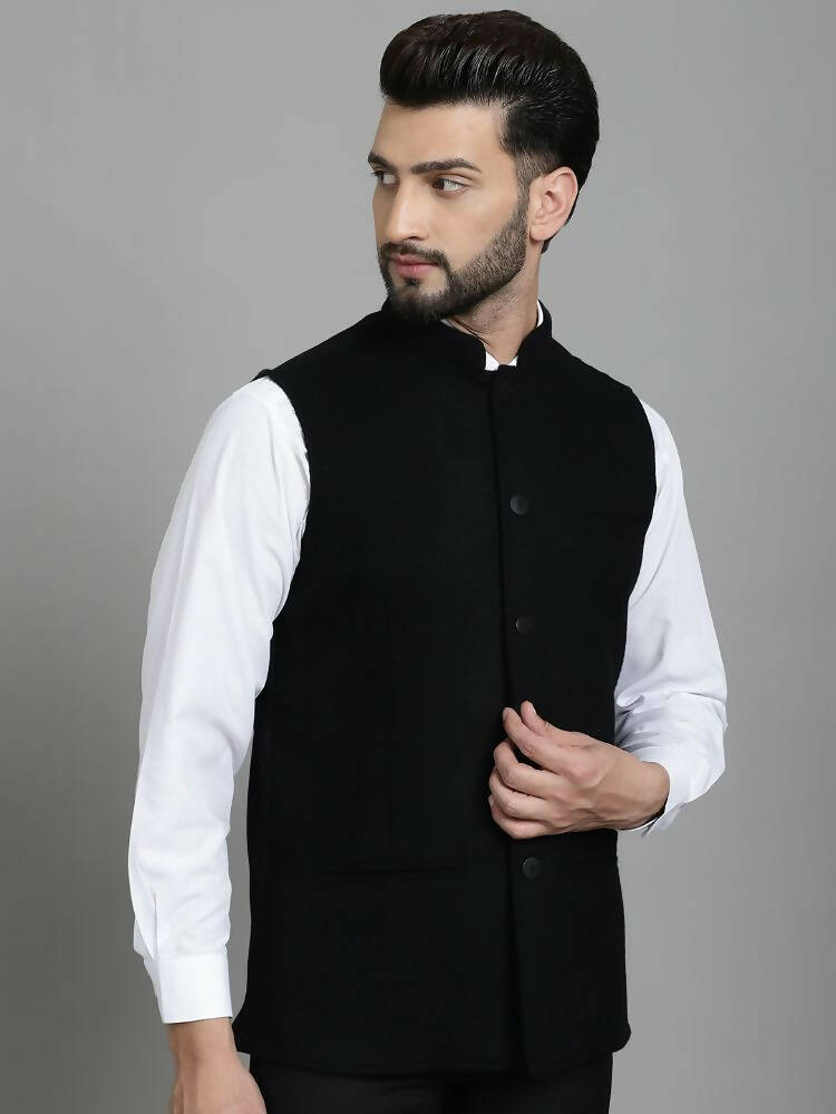 Even Apparels Nehru Jacket With Welt Pockets - Black