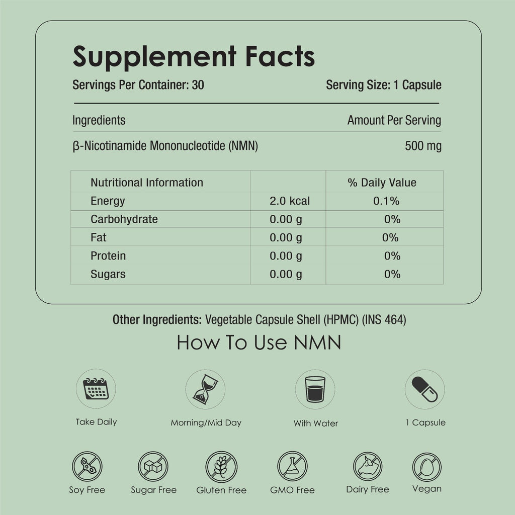 GATACA Pure β-NMN 500 mg Capsules with Nicotinamide Mononucleotide for More Energy, More Endurance, More Life