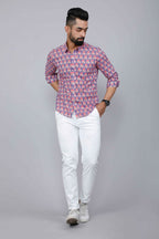 Miravan Men's Purple Floral Design Stylish Casual Cotton Shirt