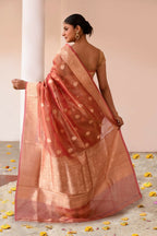 Joban Fashion Rose Gold Banarasi Tissue Pure Handloom Banarasi Silk Saree