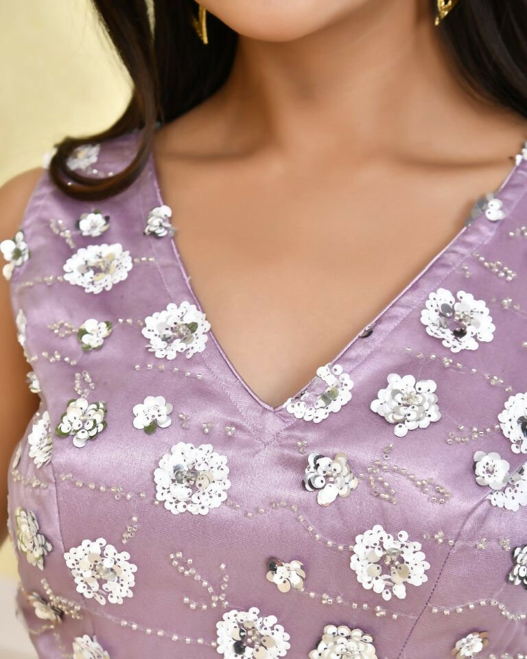 Amodini Designer Studio Floral Lavendar Sleeveless Padded Blouse