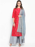 Janasya Red Poly Silk Kurta With Palazzo and Dupatta - Distacart