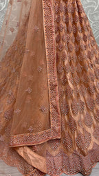 Jyoti Fashion Women's Peach Bridal Net Fancy Dori & Multi Thread Embroidered with Zircon Diamond Work Wedding Lehenga Choli