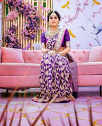 DEIANA'S Beautiful Designer Golden zari Soft Lichi Silk Saree - Purple