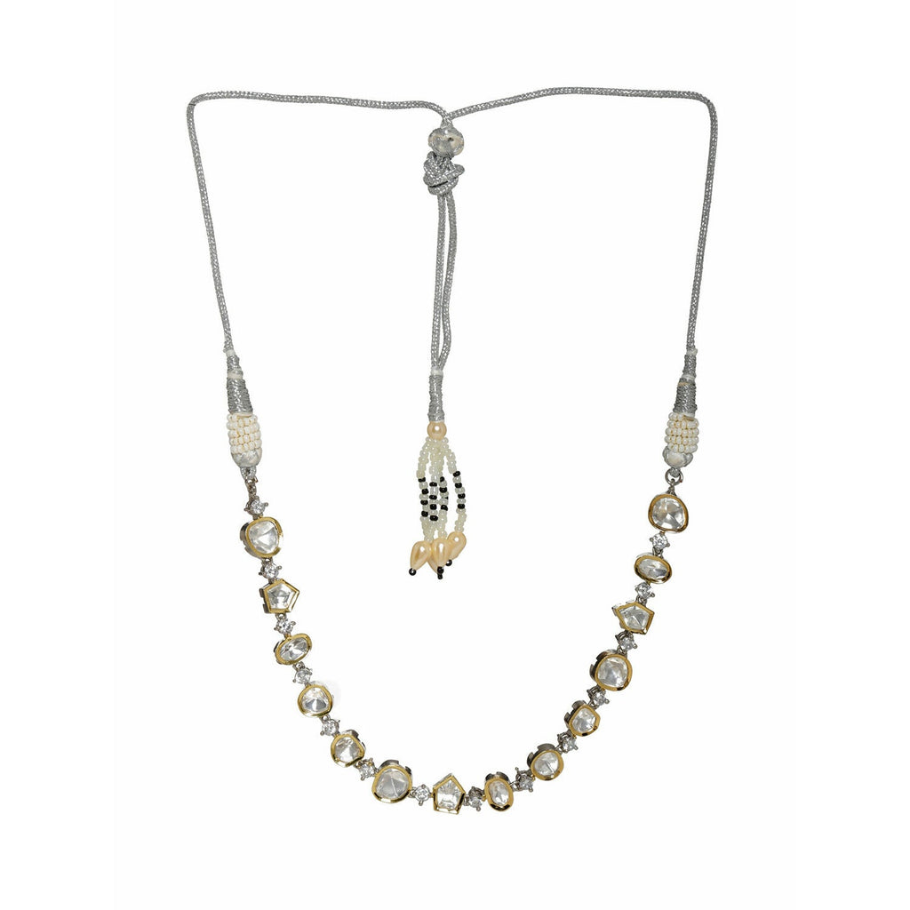 Kundan and Diamond Neckpiece (Silver) - Ruby Raang