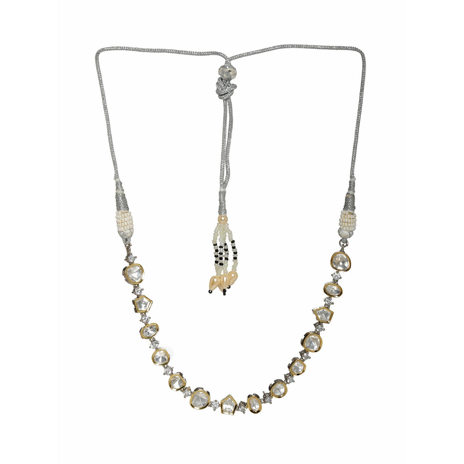 Kundan and Diamond Neckpiece (Silver) - Ruby Raang