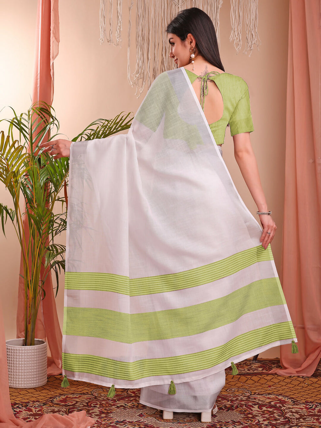 Shree Shyam Fashion The White Loom White Linen Cotton Saree