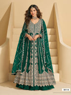 Anaita D Green Chinon Readymade Anarkali Lehenga with Heavy Embroidery Work - Distacart