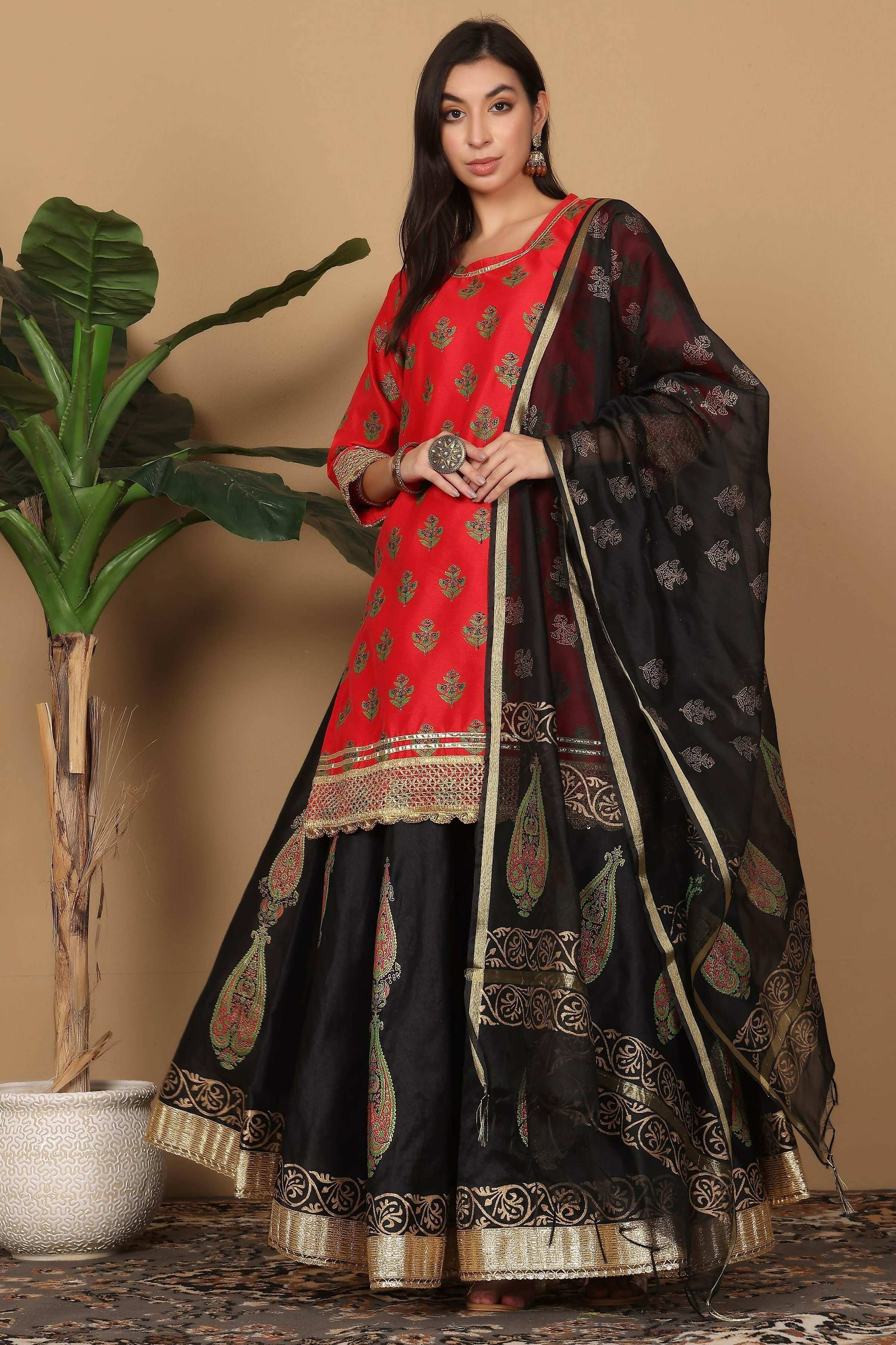 Joban Fashion Red Silk Lehenga Set