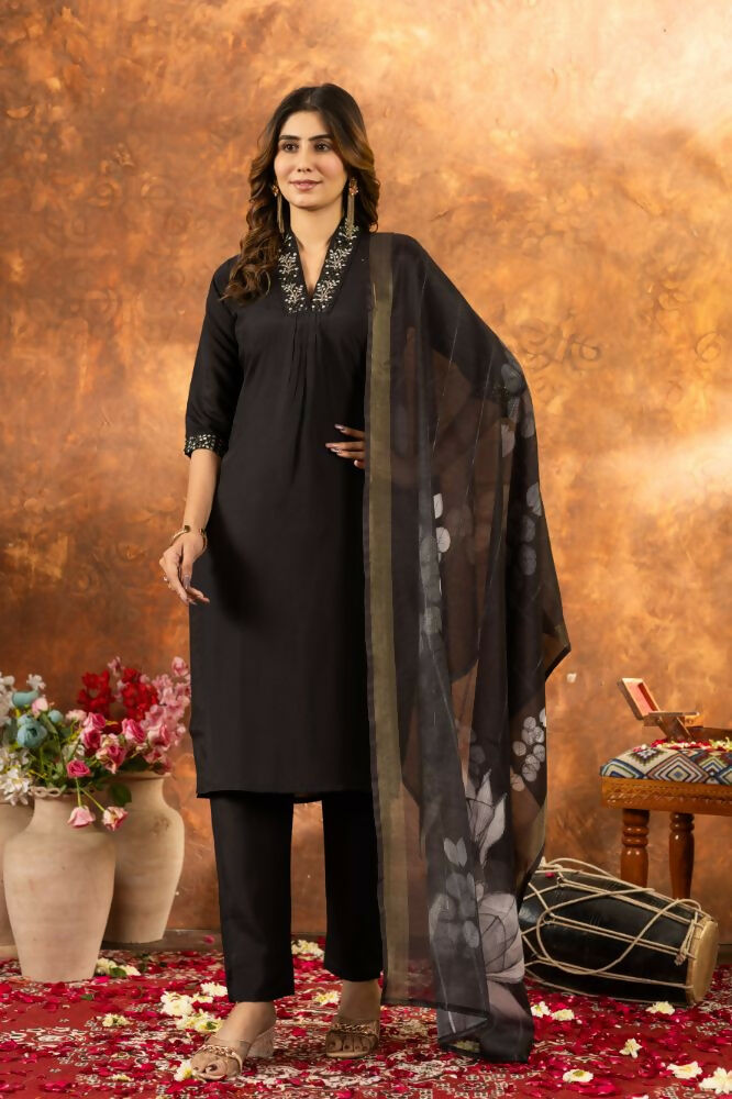 Black Kurti Pant With Dupatta Set for Women by Infinity Export