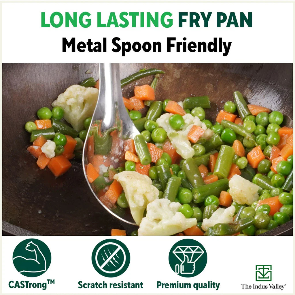 The Indus Valley Super Smooth Cast Iron Frypan+ Free ₹110 Spatula, Pre-seasoned, Nonstick, 100% Pure,Toxin-free, 25.4cm, 1.7L, 2.4kg