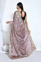 Purple Satin Silk Sequence Embroidered with Stone work Saree - Nimaya Benzy