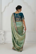 Kesar Fab Trending Reception Green Color With Multi-Thread Embroidery Saree