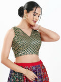 Joban Fashion Bottle Green Silk Padded Blouse With Sweetheart Neck Sleeveless - Distacart