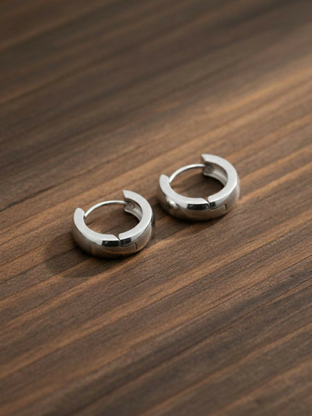 NVR Men's Silver Plated Hoop Earrings