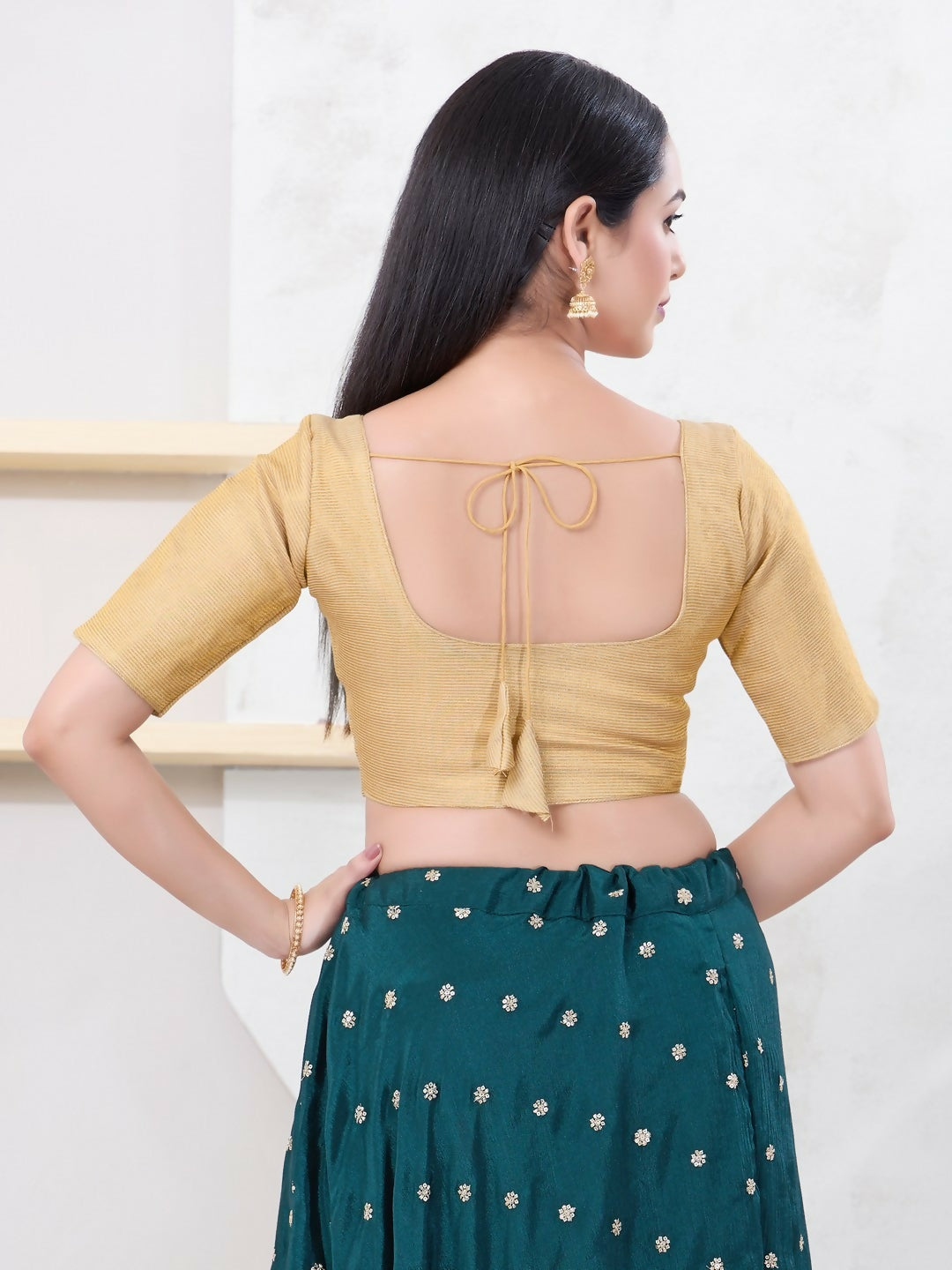 Joban Fashion Gold Tissue Elbow Sleeveless Front Open Blouse