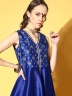 Ahalyaa Women Royal Blue Colour Poly Silk Printed Kurta Palazzo Set - Distacart