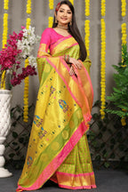 Jyoti Fashion Women's Green Banarasi Silk Zari Woven Saree with Blouse