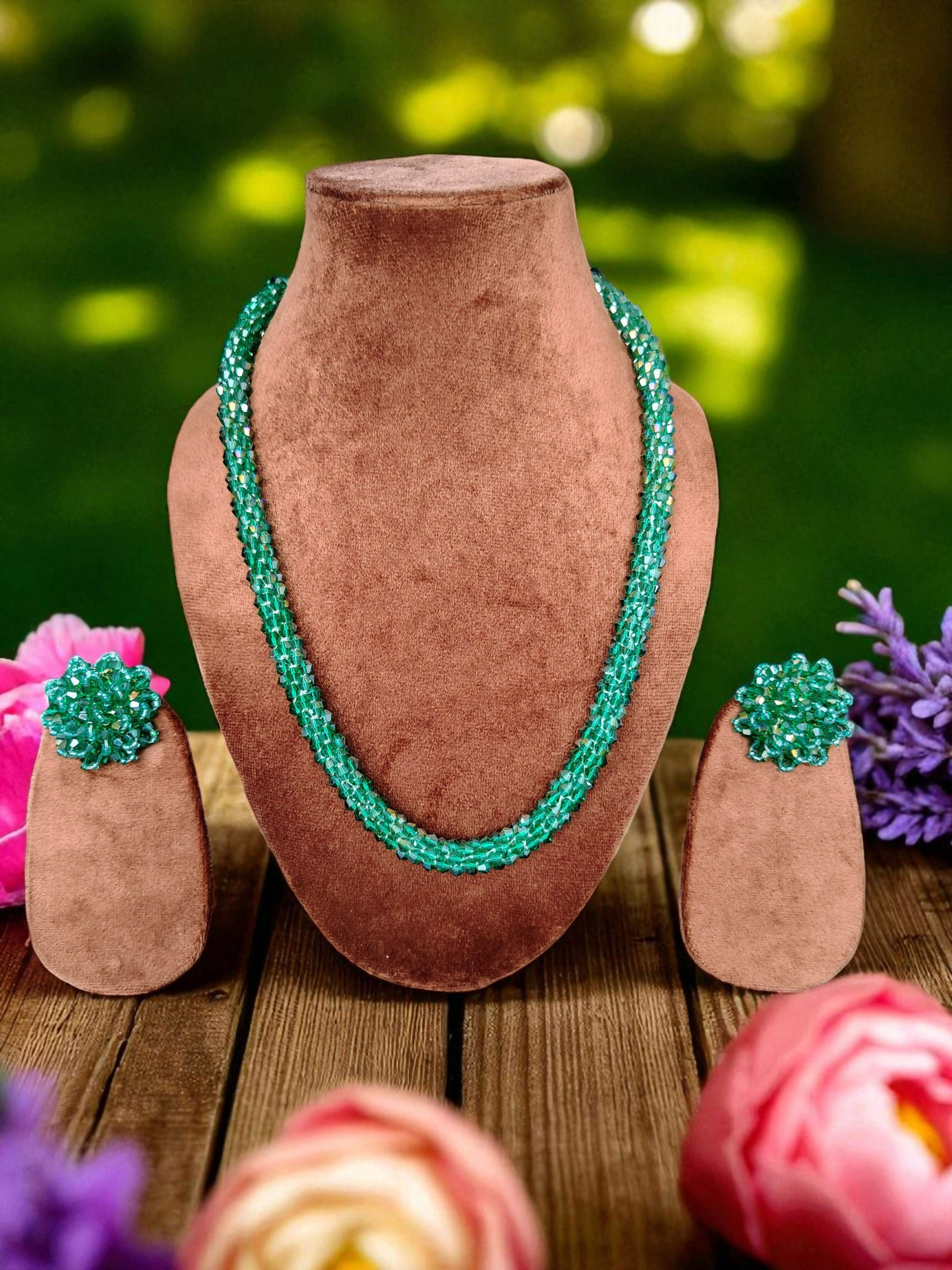 Inhanns Noor-E-Jalwa – Handmade Crystal Bead Necklace -Adjustable - Sea Green