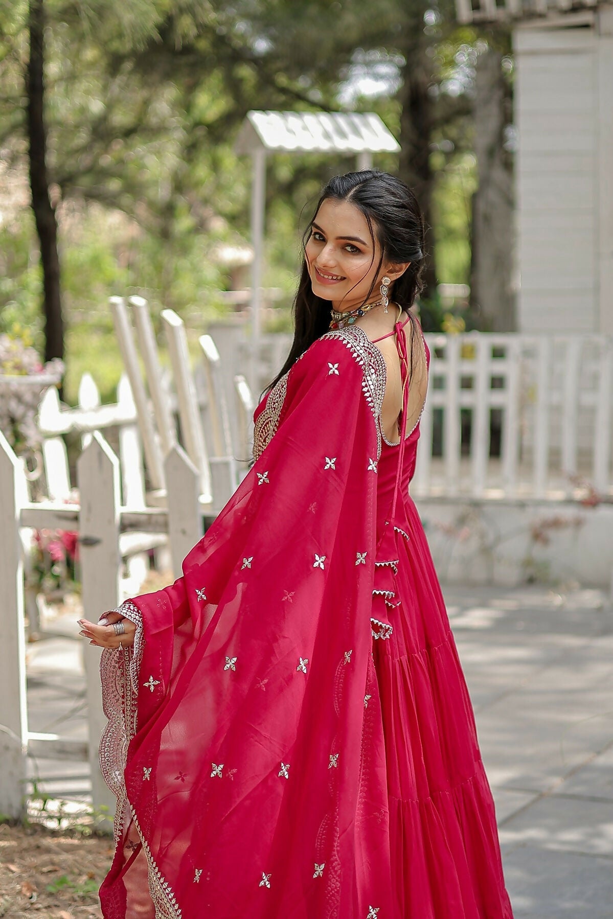 Joban Fashion Pink Georgette Sequence Embroidery Work Kurta Set - Distacart