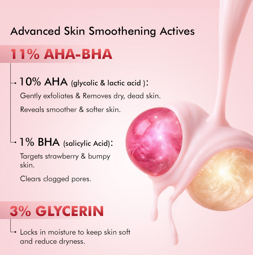 mCaffeine 11% AHA-BHA Skin Smoothening Strawberry Body Lotion