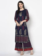 Aniyah Rayon Navy Blue Color Block Print Flared Slip-On Palazzo (AN-178K)
