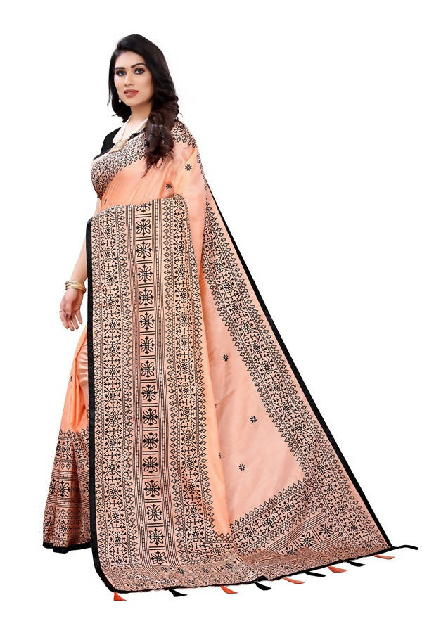 Vamika Peach Sana Silk Printed Saree (Nihal Peach)