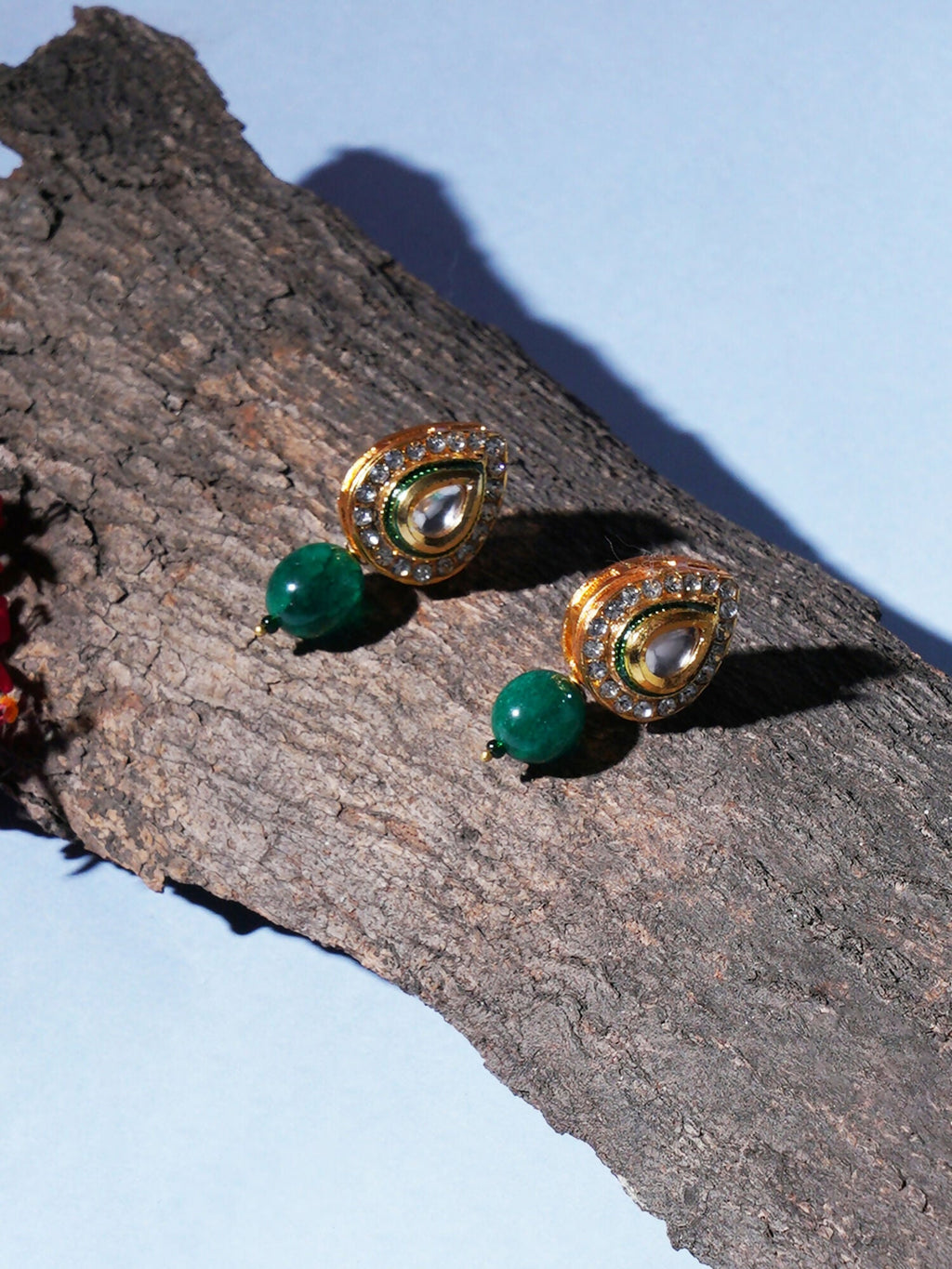 Emerald Stone Kundan Studs (Gold) - Ruby Raang - Distacart