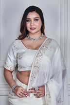 Morchari Off White Chiffon Hand Embroidery Saree Stitched Blouse - Distacart