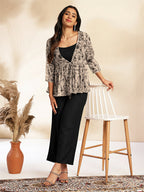 Janasya Black Crepe Solid Top,Bottom & Jacket