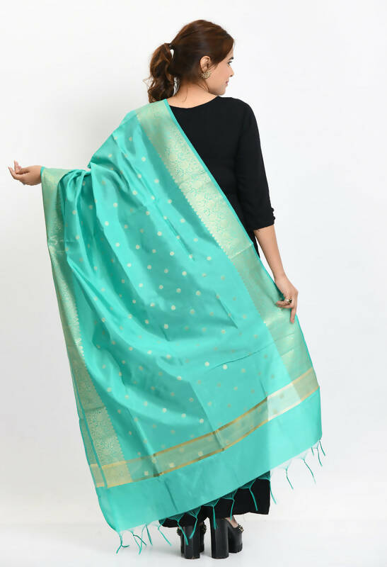 Mominos Fashion Moeza Women's Banarsi Silk Woven Design Sea Green Dupatta - Distacart