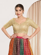 Joban Fashion Gold Crochet Padded Blouse With Sweetheart Neck Elbow Sleeves - Distacart