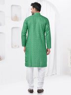 Joban Fashion Men's Rayon Cotton Green Printed Kurta Pyjama set
