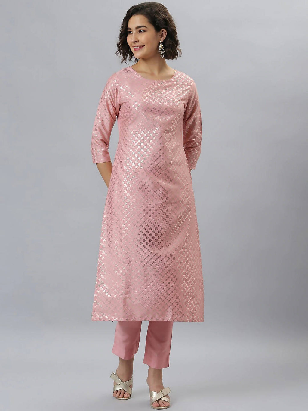 Janasya Mauve Woven Design Kurta with Trousers - Distacart
