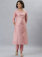 Janasya Mauve Woven Design Kurta with Trousers - Distacart