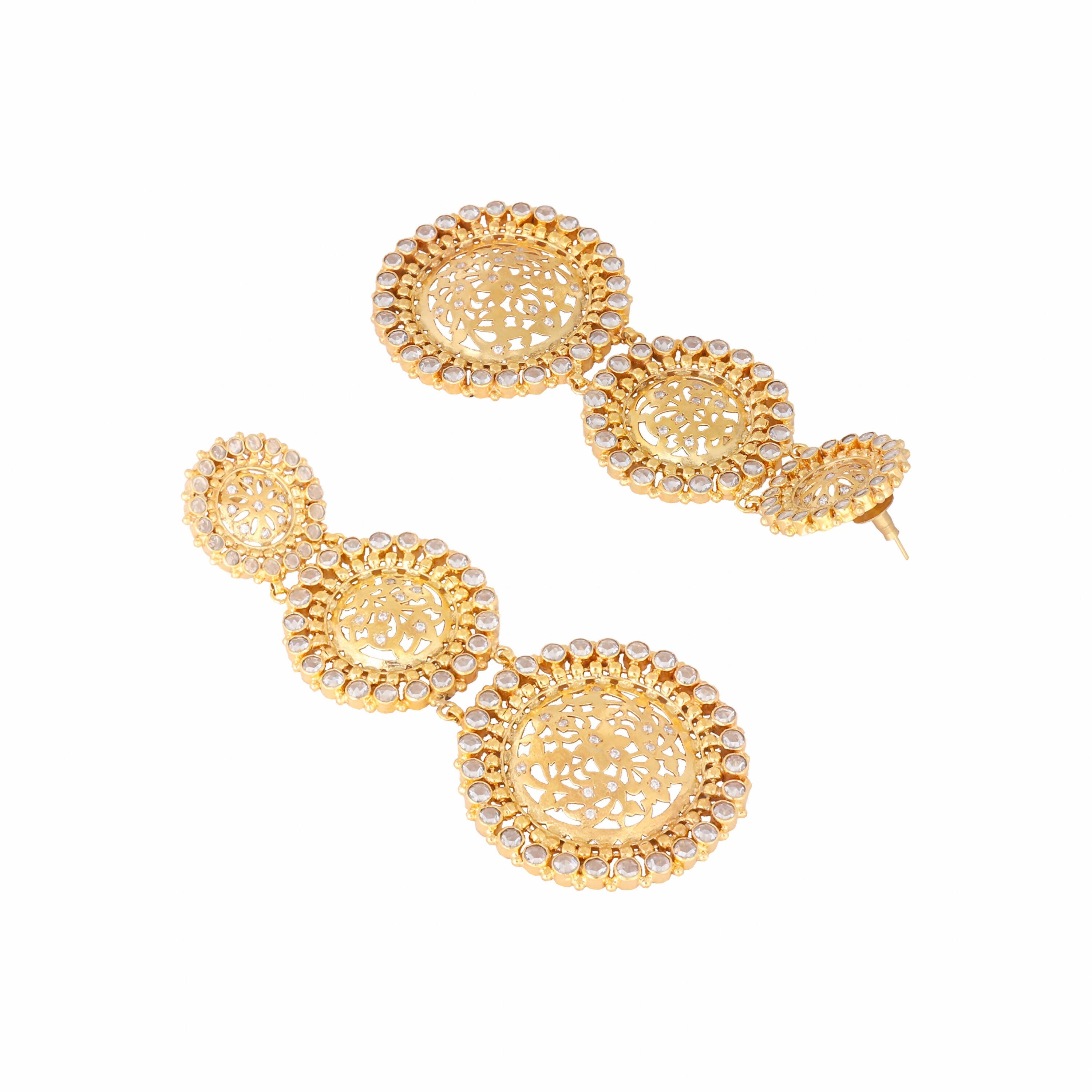 Nuyug 22K Gold Plated Stone Studded Contemporary Shaped Drop Earrings - Distacart